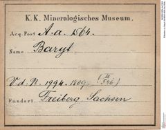 Etiketten zu Baryt (NHMW-MIN-Aa1564)